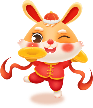 兔年春节喜庆微立体兔子敲锣跳舞