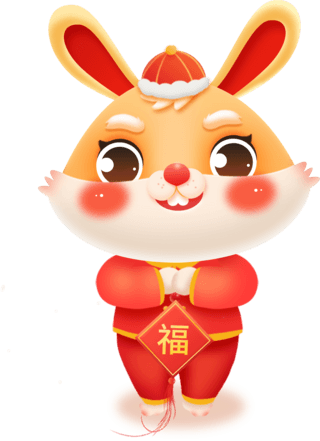 小猪拜年海报模板_兔年春节喜庆微立体兔子拜年