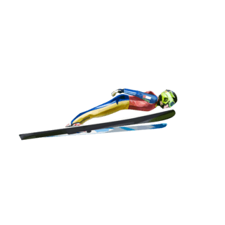 简约户外海报模板_动态起飞简约蓝色手绘冬天运动滑雪滑雪板动态运动员人物创意元素