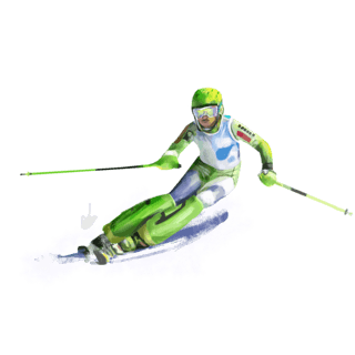 动态看板海报模板_清晰简约绿色手绘冬天运动滑雪滑雪板动态运动员人物创意元素