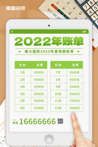 平板写字海报模板_2022年年度账单消费清单消费记录账单海报