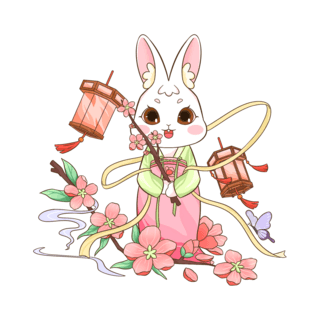 兔年春节新春兔子祝福年画桃运朵朵