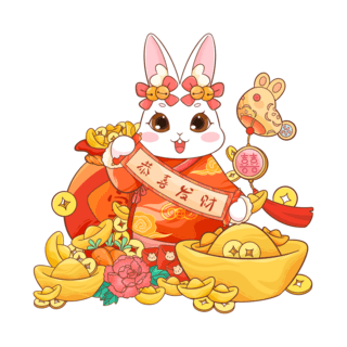 小金币海报模板_兔年春节新春兔子祝福年画恭喜发财