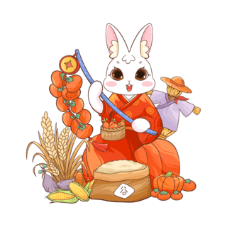 兔年春节新春兔子祝福年画五谷丰登