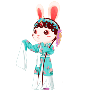兔年国潮京剧花旦蓝衣兔子形象春节