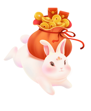 吃菠萝的兔子海报模板_兔年春节新春兔子背福袋喜庆元素