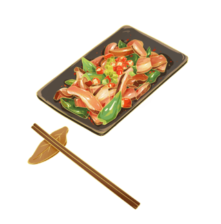 筷子卡通海报模板_青椒腊肉美食卡通元素