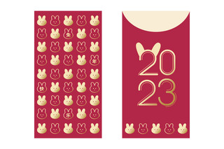 礼盒封箱条设计海报模板_2023年流行色红包封面包装设计春节兔年新年