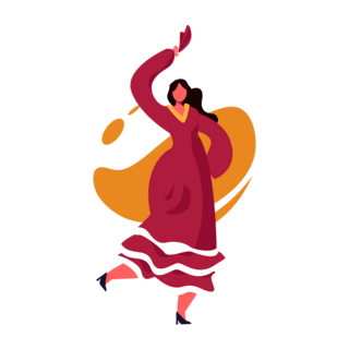 跳舞小女孩剪影海报模板_红色扁平风乐器跳舞女性表演手帕舞人物主题元 音乐