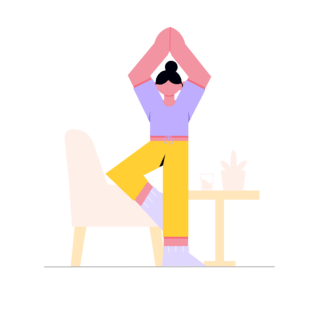 单片叶子元素海报模板_紫黄色扁平风瑜伽运动单腿站立双手向上合并人物主题元素