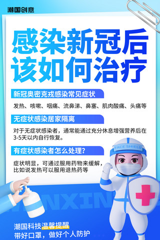 肺炎mg动画海报模板_蓝色医疗新冠肺炎感染措施科普宣传3D海报