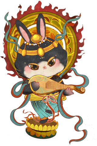 乐器钢琴萨克斯海报模板_兔年春节中国风国潮敦煌飞天兔子