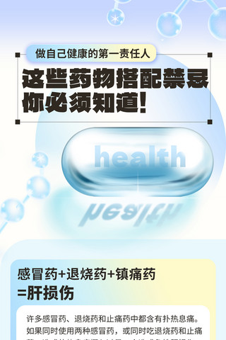 药物搭配禁忌安全用药蓝色简约科普H5长图