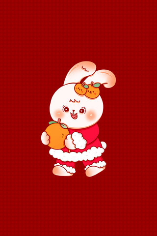 红色可爱海报模板_红色2023兔年春节喜庆桔子兔子