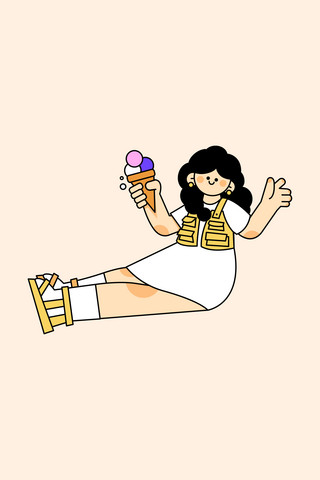 冰淇淋实物海报模板_黑描扁平风人物之冰淇淋女孩