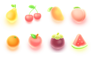 桃叶桃子海报模板_Q版水果萌可爱质感QQ糖手绘ICON图标设计
