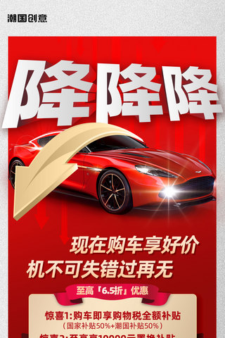 红色降价海报模板_汽车降价优惠促销红色大气全屏海报