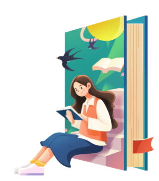 女孩阅读教育插画元素