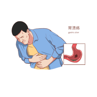 国医皮肤海报模板_常见医疗人物疾病图例胃溃疡