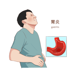 人体部头线稿海报模板_常见医疗人物疾病图例胃炎