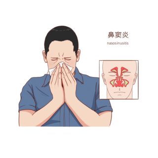 人体部头线稿海报模板_常见医疗人物疾病图例鼻窦炎