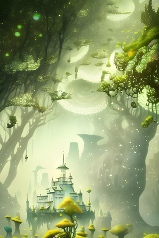 森林城堡门海报模板_童话世界神秘城堡风景