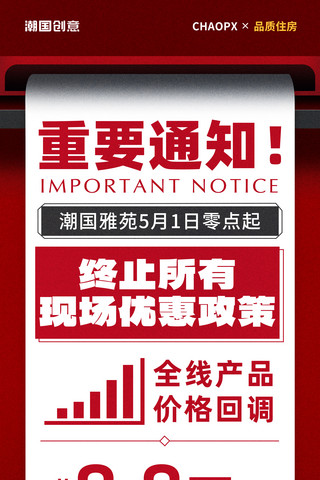 新闻片头红色海报模板_购房涨价通知重要通知公告大字报海报