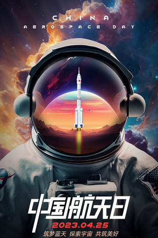科幻海报海报模板_赛博科幻科技宇航员飞船火箭中国航天日世界航天日节日公益海报