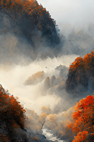 山峰云雾海报模板_中国风山水山川河流树木风景