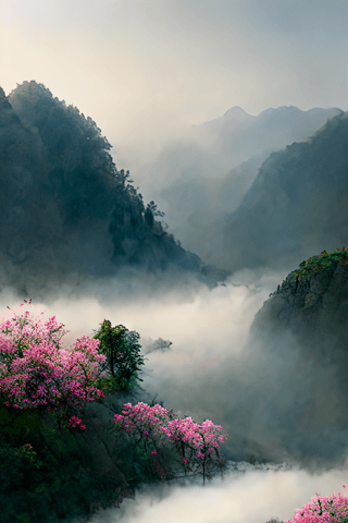 中国风山水山川河流花草风景