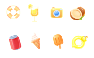 夏日狂欢出行游玩美食饮品手绘创意icon