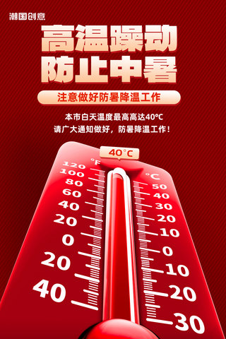 天气设备海报模板_高温极端天气预警红色营销海报