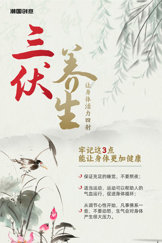 中国风水墨三伏夏季养生科普海报
