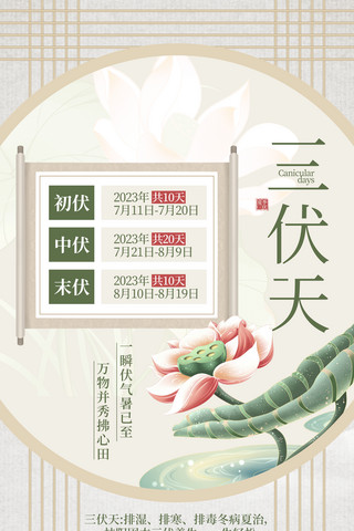绿色中国风三伏时间表海报中式