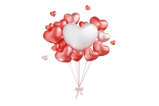 红桃黑桃海报模板_3D元素七夕气球类红白爱心气球