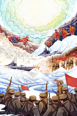红军长征记海报模板_八一建军节创意插画