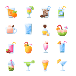 图标像素风海报模板_夏日冷饮饮品渐变立体感剪纸风微软风图标icon