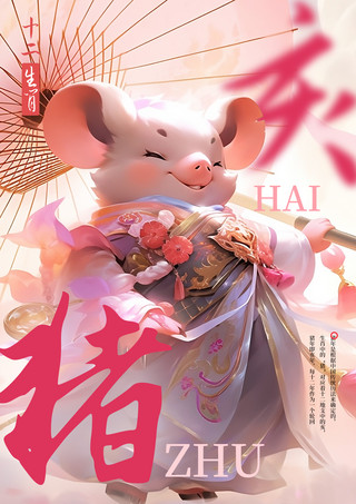 中国风海报插画海报模板_中国风海报猪十二生肖国潮IP