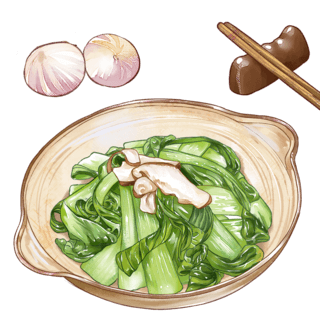 花与绿叶海报模板_时令蔬菜春菜中国风插画元素餐饮美食