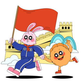 中秋国庆黄金周长城旅游兔子月饼拟人矢量元素