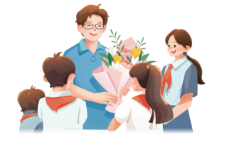 教师节祝福插画卡通老师学生鲜花元素