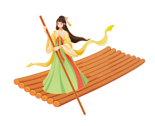 中秋节传统中国风习俗美女划船国潮插画元素