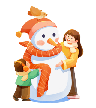 小雪节气堆雪人插画元素冬天冬日冬季