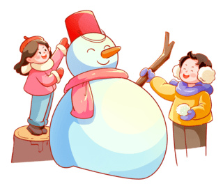 冬天冬季冬至堆雪人插画手绘元素