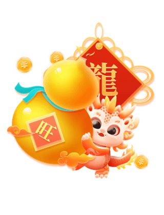 龙年春节喜庆元素葫芦中国结发财金色旺