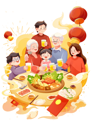 陪父母吃饭海报模板_除夕年夜饭春节团圆一家人吃饭元素