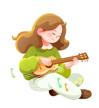 手绘女孩女孩海报模板_手绘绿色音乐女孩弹吉他元素
