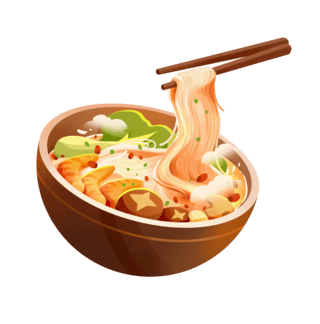 瓷碗面条海报模板_春节年俗吃面条中式餐饮水彩拉面插画元素