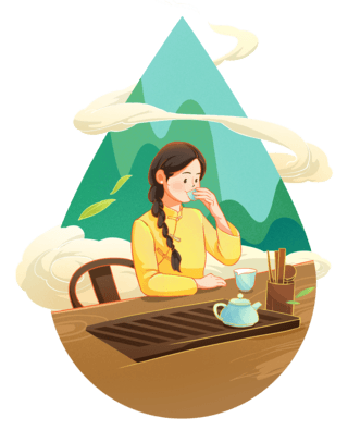 谷雨时节节气传统习俗中国风喝茶茶文化插画元素