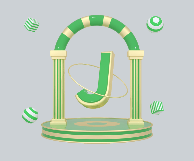 C4D绿金色大气质感舞台创意英文字母J